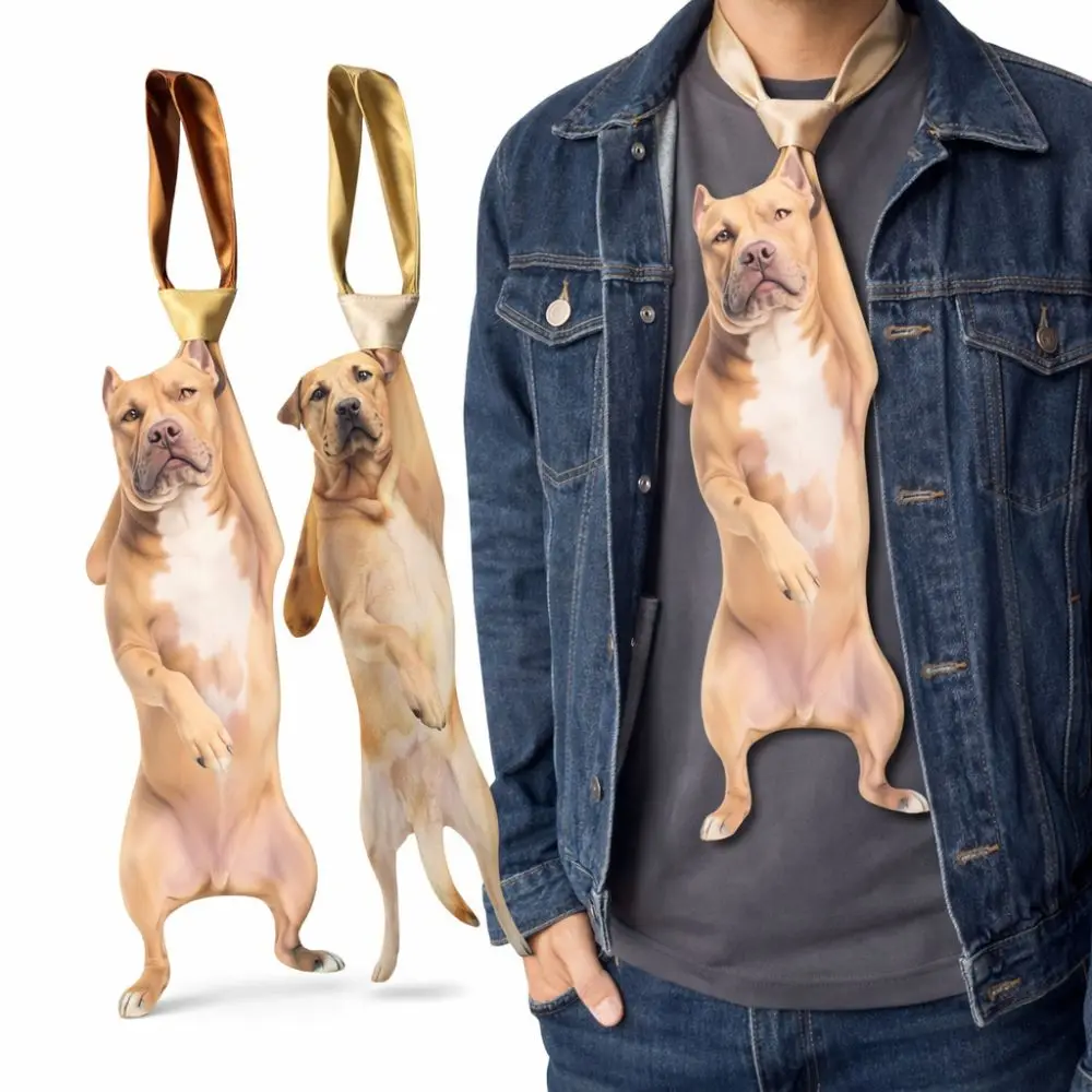 

3D Dog Dog-shaped Men's Tie Animal Pattern Novelty Puppy Necktie Satin Fabric Lifelike Creative Neck Tie For Wedding and Party