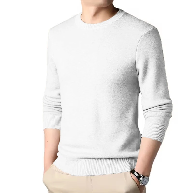 Męski sweter z dzianiny w jednolitym kolorze z wycięciem pod szyją Lekkie bluzy w stylu vintage Luźna, podstawowa odzież uliczna Zimowe ciepłe płaszcze