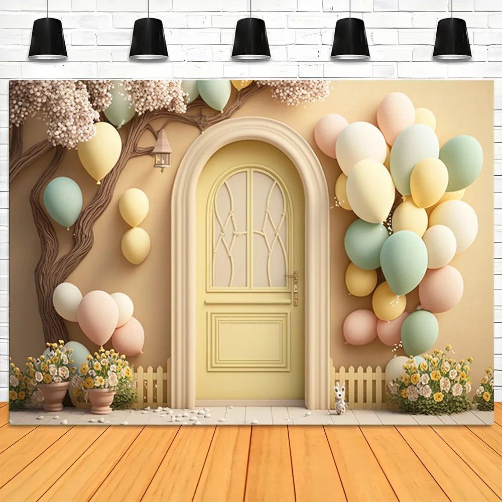 

Baby Room Happy Birthday Photography Backdrops Props Newborn Party Decoration Balloons Arch Floral Theme Photo Background QQ-04