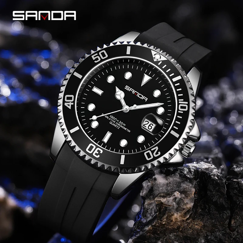 SANDA Hot Sell Men Quatrz Watch Sport Mens Watches Top Brand Luxury Waterproof Silicone Quartz Clock Men Relogio Masculino 7018