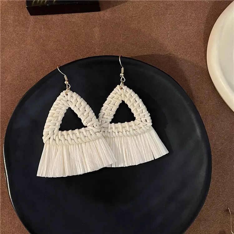Fashion Handmade Geometric Rattan Braid Drop Earrings for Women Ethnic Bohemia Statement Earring Wholesale Jewelry Gifts