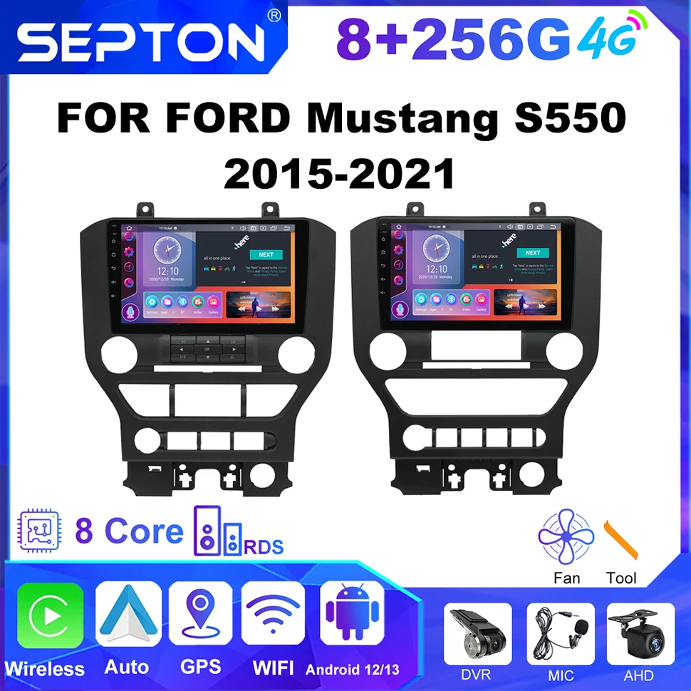 SEPTON Android Auto 2Din Carplay Car Radio FOR FORD Mustang S550 2015-2021 Head Unit 4G Multimedia Player Navigation GPS Stereo