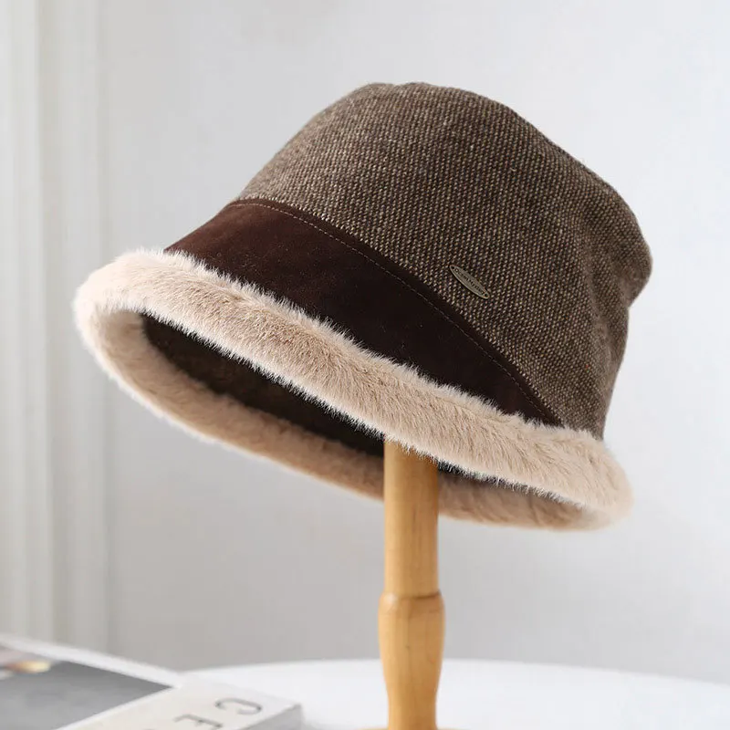 

Bucket Hat Women Autumn Winter Brim Warm Accessory For Outdoors