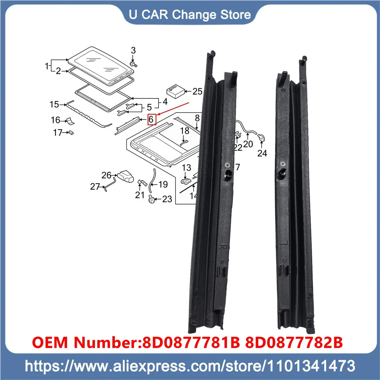 

1 Pair Sunroof Dust Trim Cover Replacement For Passat For Bora For Golf 2001-2018 8D0877781B 8D0877782B Car Accessories