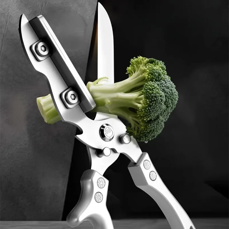 Professional Square Handle Kitchen Scissors Multifunctional Herb Chicken Bone Shears Stainless Steel Household Tool Labor-Saving