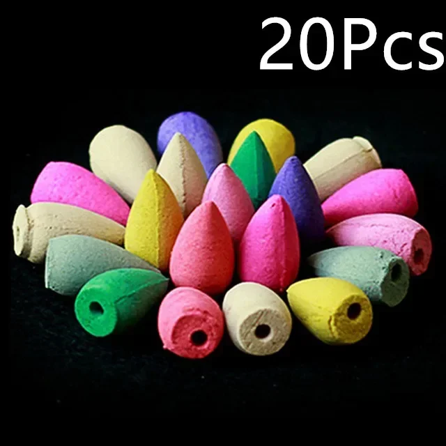 20pcs Mixed Natural Incense Rose Jasmine Lavender Osmanthus Sakura Smoke Cone Reflux Tower Incense Backflow Incense Bullet