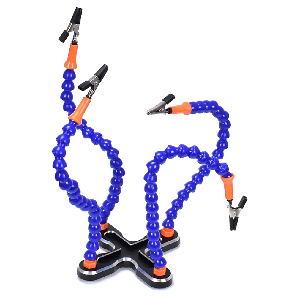 1X Aluminum Alloy Base Table Clamp Soldering Helping Hands Soldering Holder + 4 Flexible Arms Third Hand PCB Repair Welding Tool