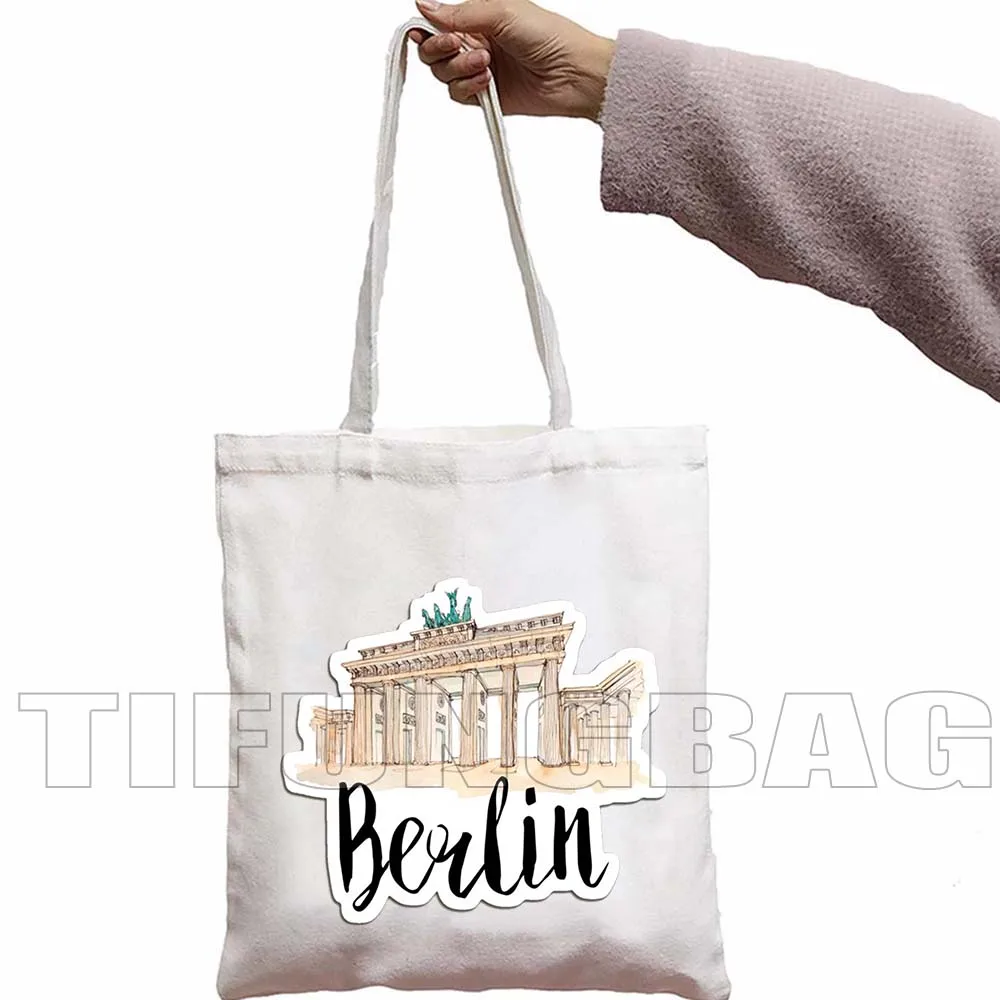 Milan Moscow Netherlands New York Paris Taj Mahal Egypt Rome San Francisco Berlin London Women Canvas Tote Bag Shopper Handbag