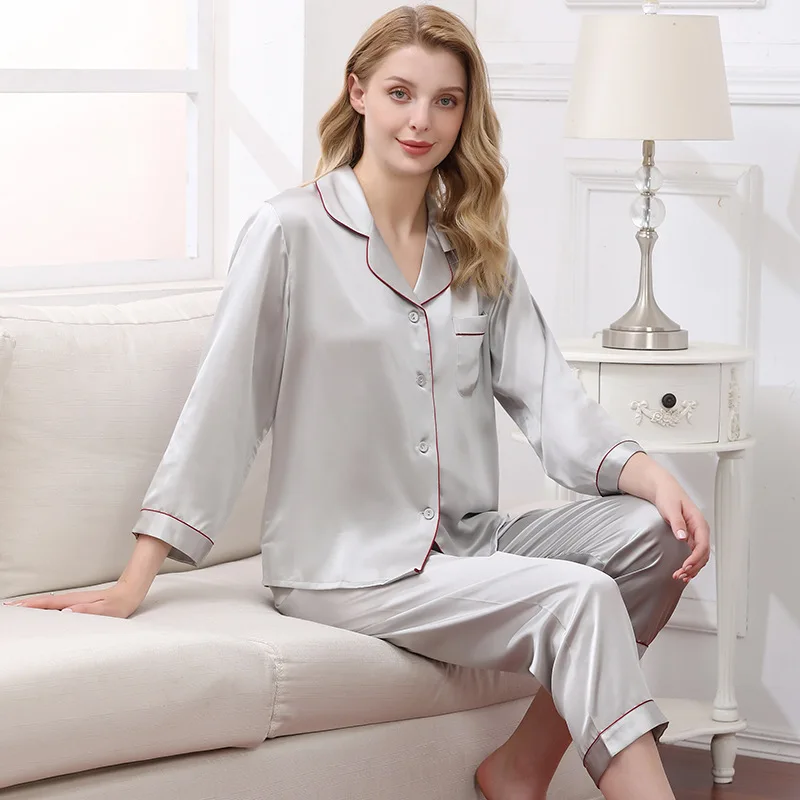 

Тяжелые пижамы высокого качества из натурального шелка, женские брюки с длинными рукавами, верхняя одежда, домашняя одежда, костюм из двух предметов