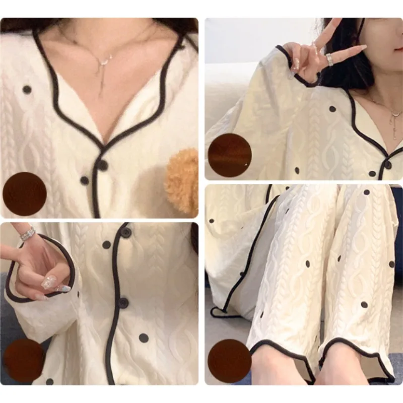 2024 New Pajamas Women Autumn Winter Cartoon Sleepwear Girl Student Cardigan Long Sleeved Homewear Long Pants Loungewear Set