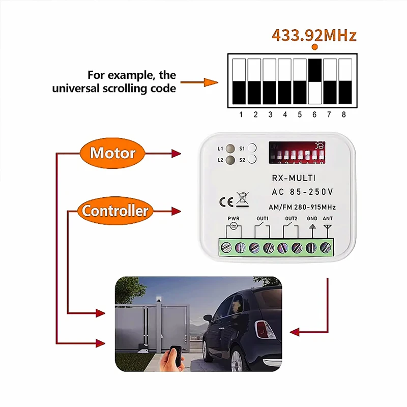 280-915MHz Universal Switch Tuya WIFI Garage Door Remote Control Receiver AC DC 9-30V Switch Module Relay Door Opener