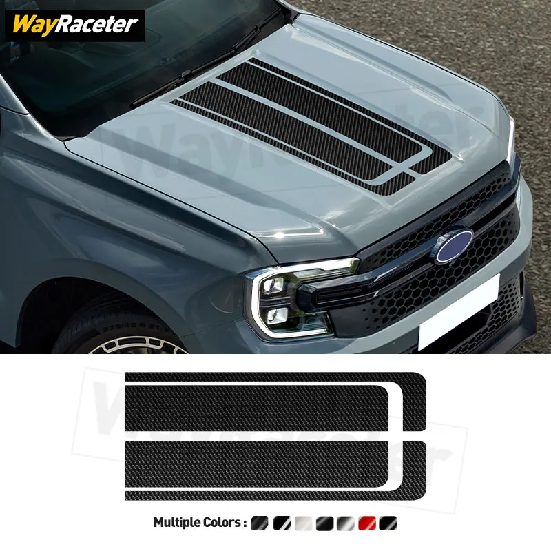 

Car Hood Sticker Bonnet Stripes Engine Cover Carbon Fiber Vinyl Decal For Ford Ranger 2025 Pick UP 4X4 Off Road 2024 Accessories