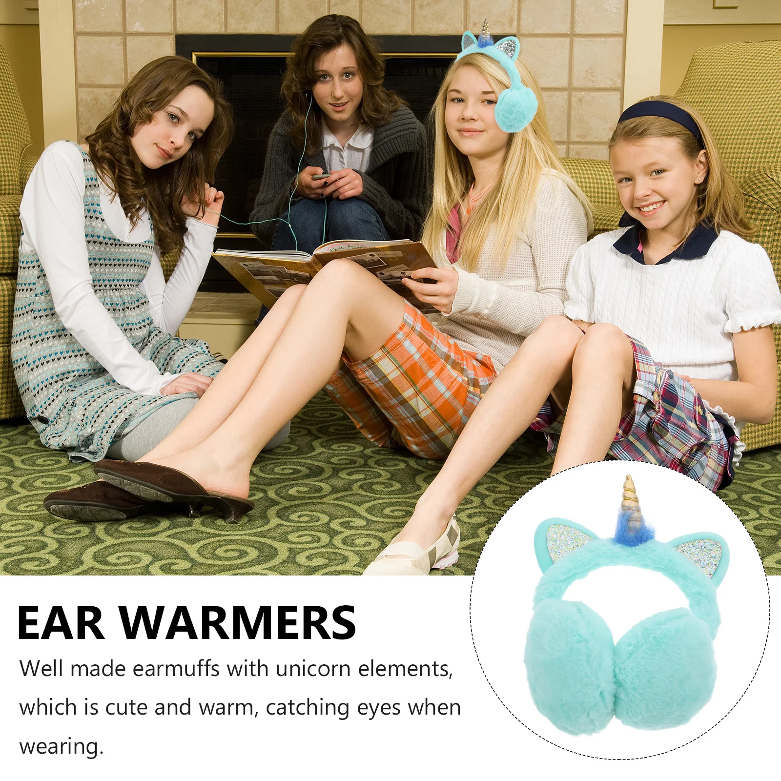 

2Pcs Ear Muffs Unicorn Headband Soft Cute Winter Warm Ear Warmer Cartoon Outdoor Accessories Set Unicorn Headband Earmuffs