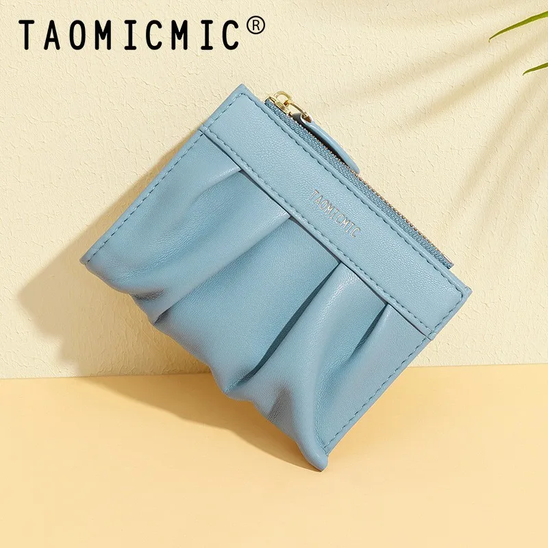 

Плиссированный модный короткий женский кошелек, кошелек для монет из искусственной кожи на молнии, футляр для студенческих карт с несколькими прорезями, Carteras Mujer, Billiteras