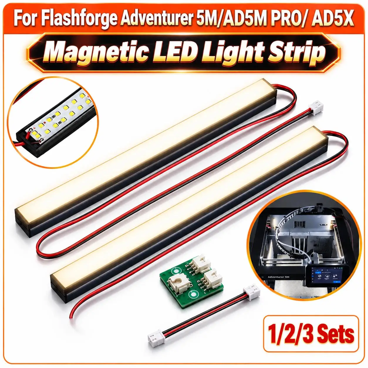LED Light Kit For Flashforge Adventurer 5M 5M Pro AD5X Magnetic LED Strip 3D Printer Accessories Safe Easy Install