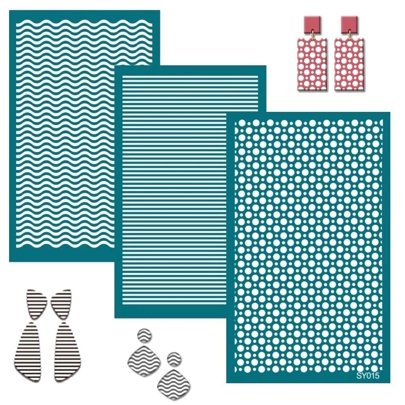 New 2023 Stripe Grid Reusable Silk Screen Stencils for Polymer Clay Geometric Silkscreen Printing for Jewelry Earrings