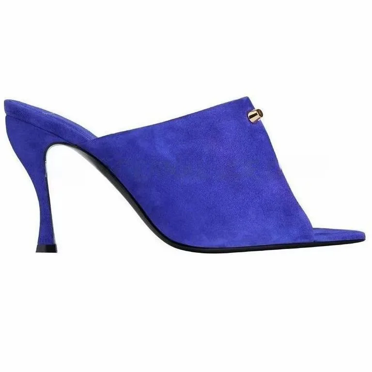 

2026 Spring/Summer New Women's Suede High-Heel Slippers Four Color Pointed Toe Thin Heel Metallic Decor Fashion Slip-on Slippers