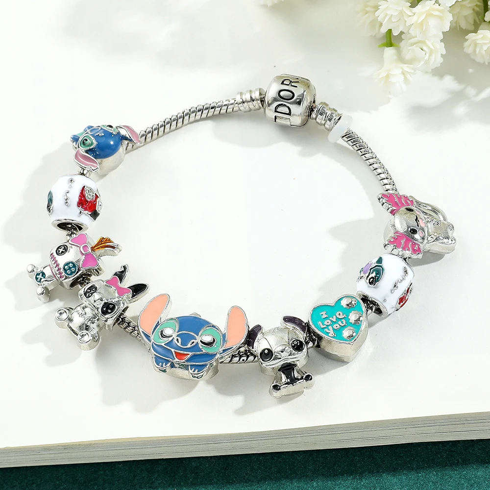 Disney Anime Lilo and Stitch Bracelet Cute Cartoon Stitch Beads Hand Chain for Women Girls DIY Bangle Jewelry Accessories image 6
