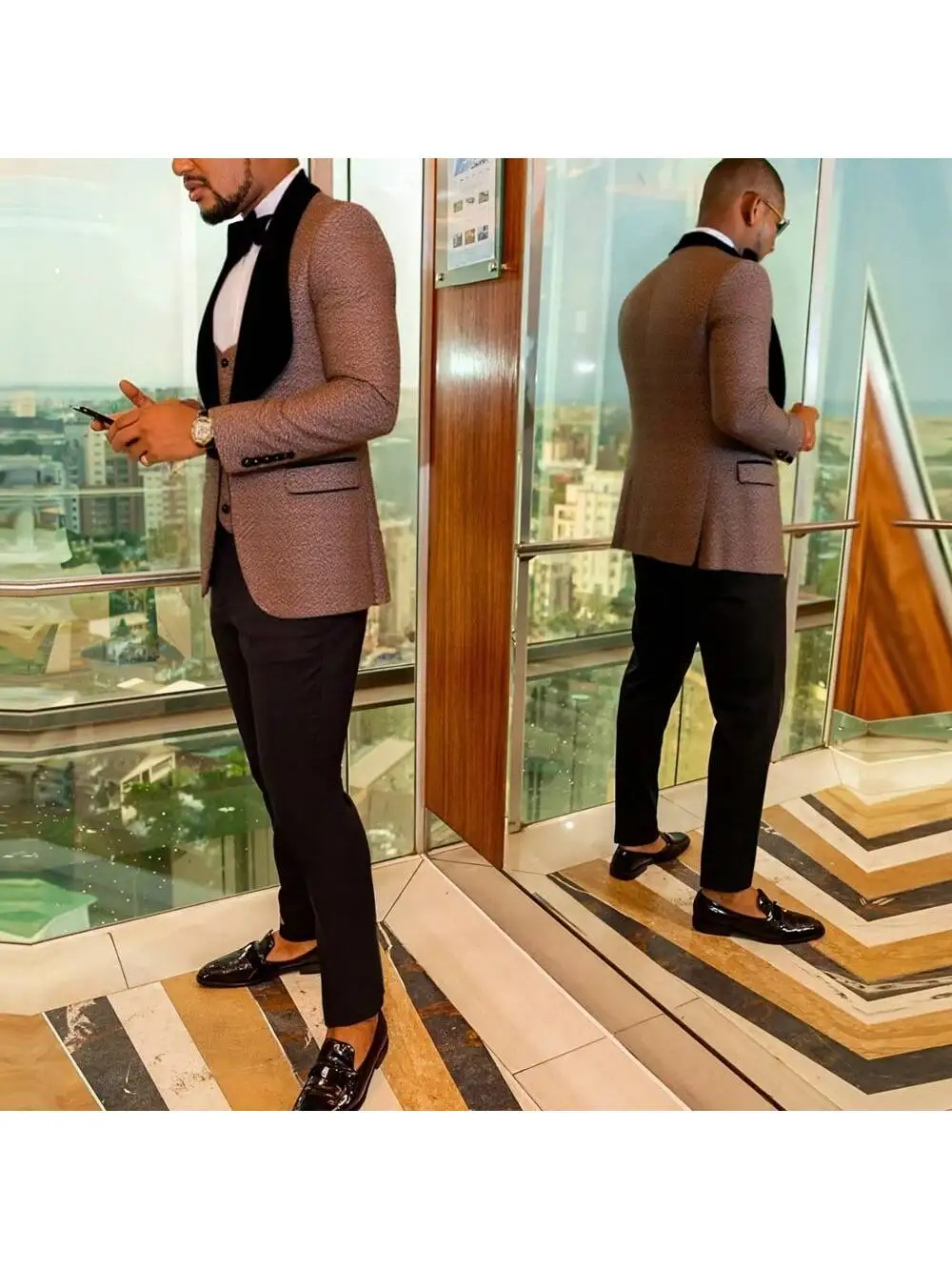 بدلة سهرة للرجال مكونة من 3 قطع مزهرة، طقم بدلة جاكار رفيعة، سترة بيزلي وسراويل لحفلات الزفاف #2