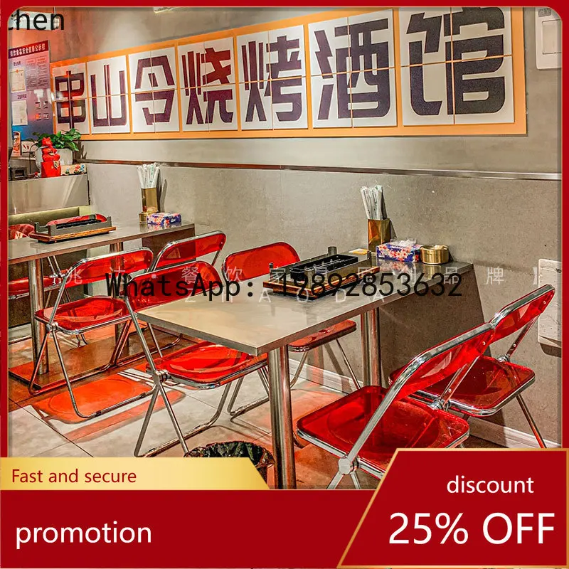 X7 Modern Industrial Style BBQ Restaurant Stainless Steel Dining Table and Chair Set Square Table