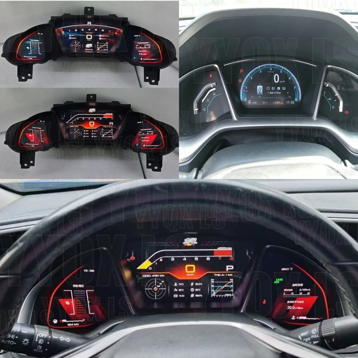 For Honda Civic 10th Gen 2016‑2021 Car Digital Cluster LCD Instrument Panel Speedometer Odometer Virtual Cockpit Dashboard