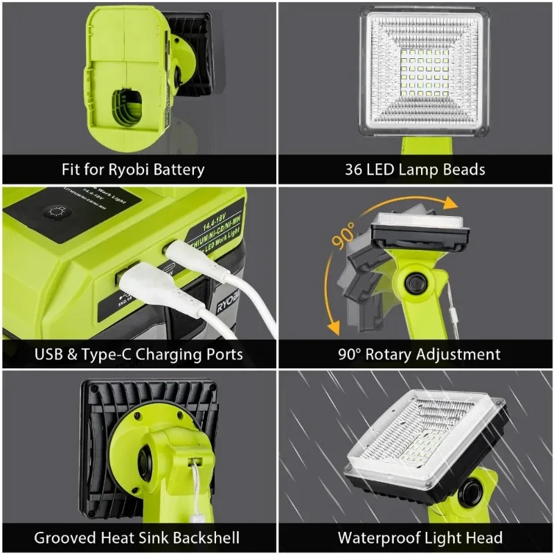 For RB 18V P100 Li-Ion Batteries Rechargeable Portable Light 15W 2000LM Wireless LED Work Light for Construction Sites Emergency view 3