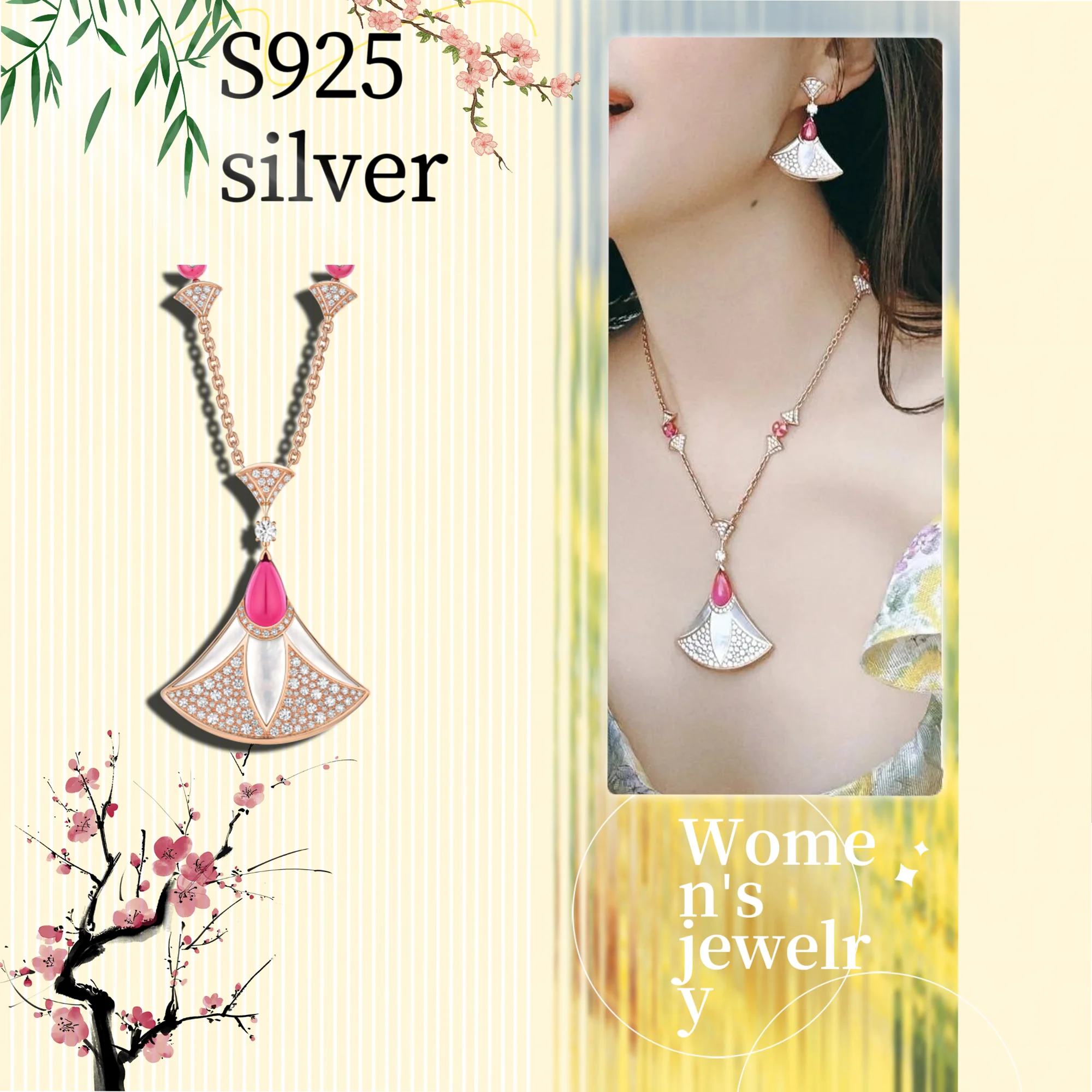

Triangle skirt support necklace made of pure silver S925, office ladies' accessories, give your girlfriend a luxurious gift