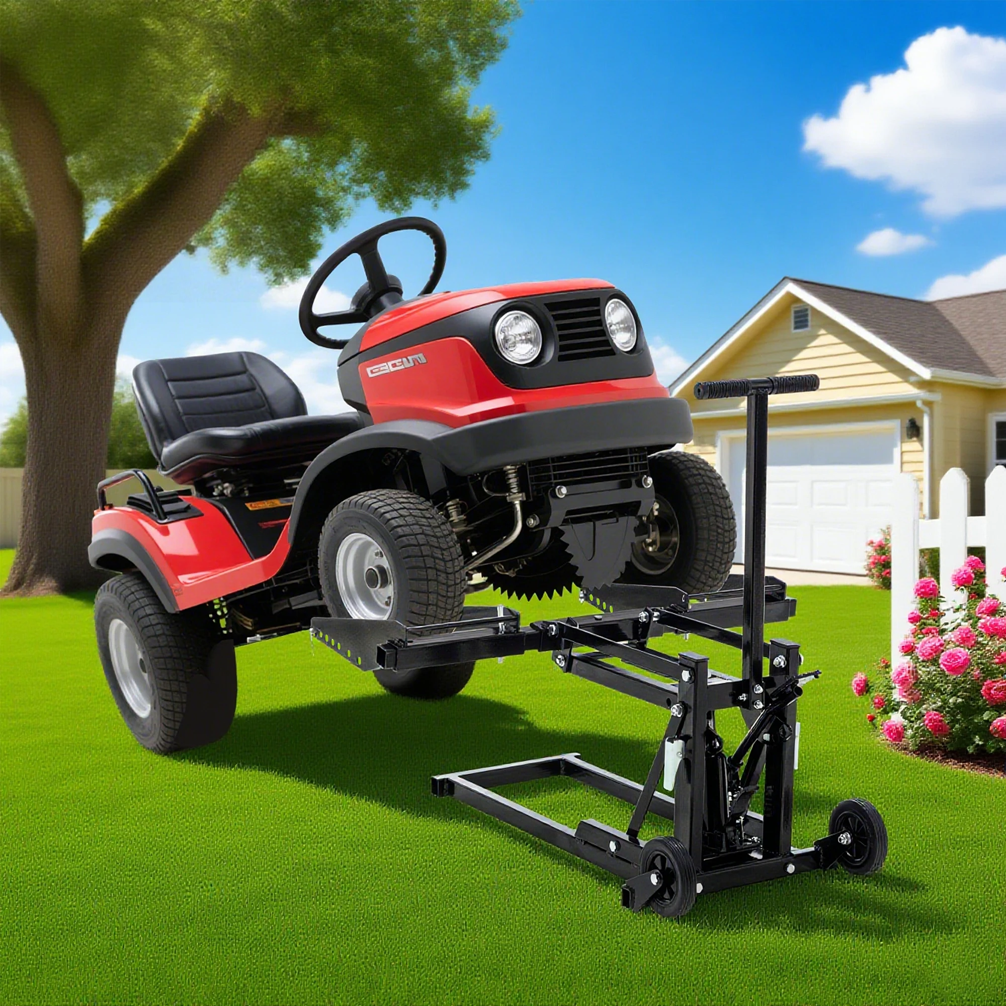 

Домкрат для газонокосилки емкостью 550 фунтов, подъемник с ножной педалью, высота 3 блока, колеса и складная рама — простота технического обслуживания трактора