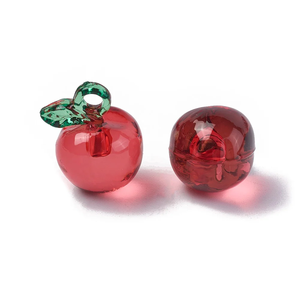 50pcs Red Apple Korea Acrylic Pendant 3D Little Fruit Charms Dangle Earring Necklace Cute Jewelry Making Supplies 19.8x15.5x14mm