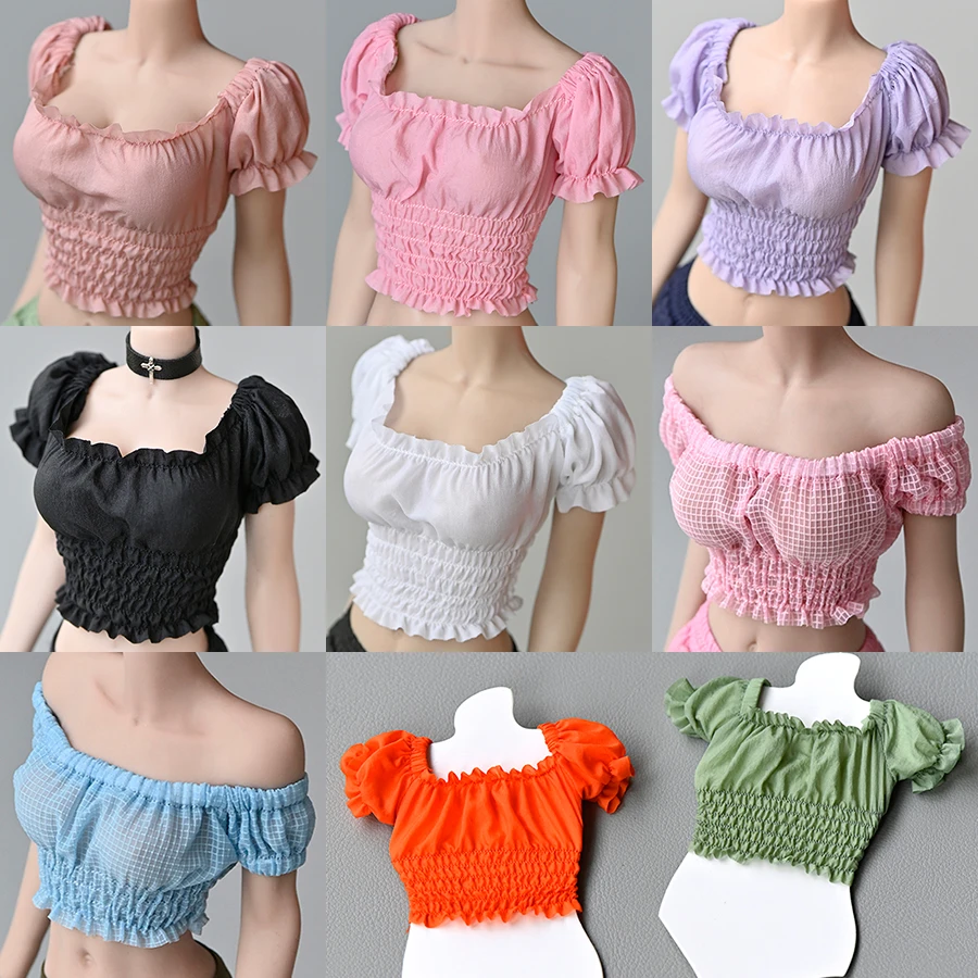 1/6 feminino puff manga plissado topo curto camiseta roupas modelo caber 12 ph ph ph tbl soldado figura de ação corpo bonecas passatempo coleção