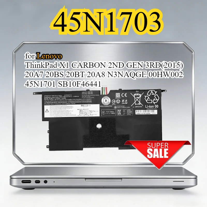 

45N1703 Laptop Battery for Lenovo ThinkPad X1 CARBON 2ND GEN 3RD(2015) 20A7 20BS 20BT 20A8 N3NAQGE 00HW002 45N1701 SB10F46441