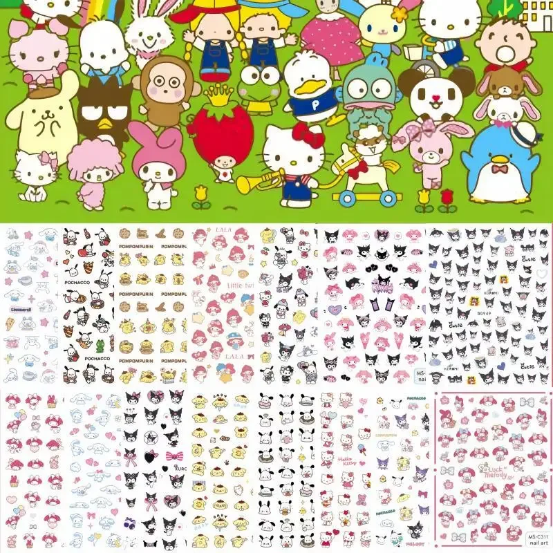 

1PCS New Cartoon Sanrio Family 3D Hello Kitty Nail Stickers Anime Sticker Kuromi Melody Nail Supplies Cute Frog Press On Nails