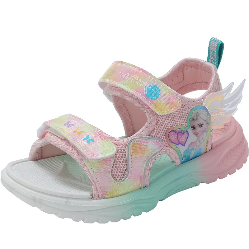 Disney children\'s shoes summer Rainbow sole girls mesh beach sandals fashion ins frozen princess light Casual sandals Size 26-37