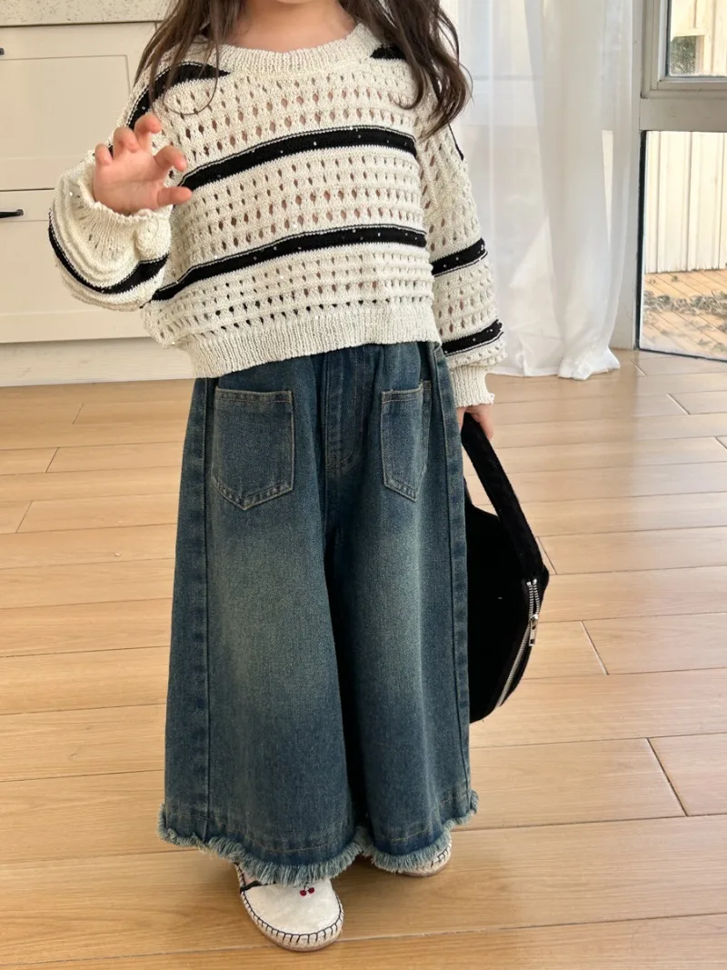 2024 New Girls Springautumn One Piece Wide Leg Pant Loose Soft All-match Fashion Jeans Outdoor Vintage