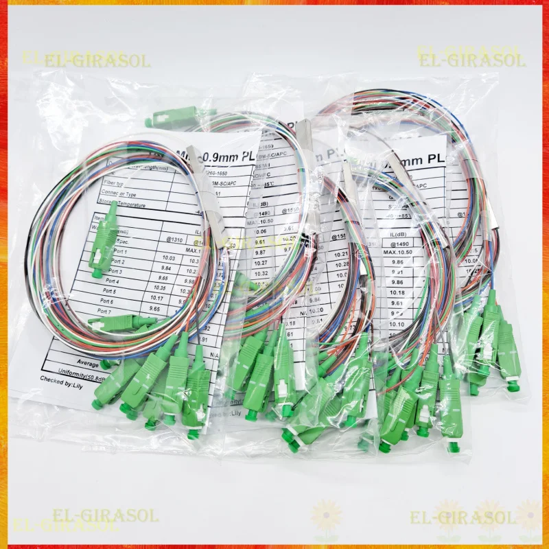 Divisor de fibra óptica, alta calidad, 1x2, 1x4, 1x8, 1x16, PLC SC/APC SM, modo único, 0,9mm, G657A1, 1m, FTTH, 10 unidades por lote, envío gratis