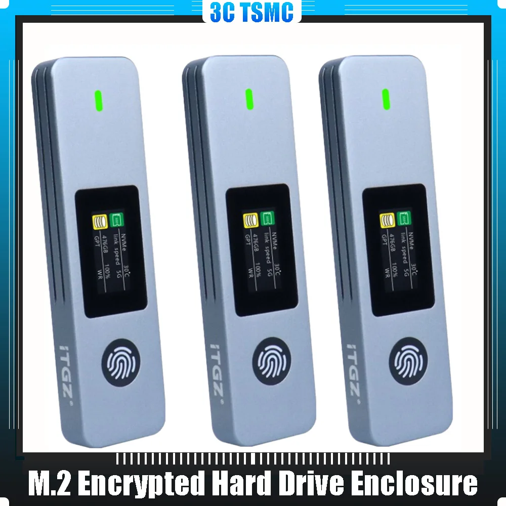 

SSD Enclosure M-Key B +M Key External Enclosure Box Visual Fingerprint Encrypted SSD Hard Drive Enclosure for 2230/2242/2280 SSD