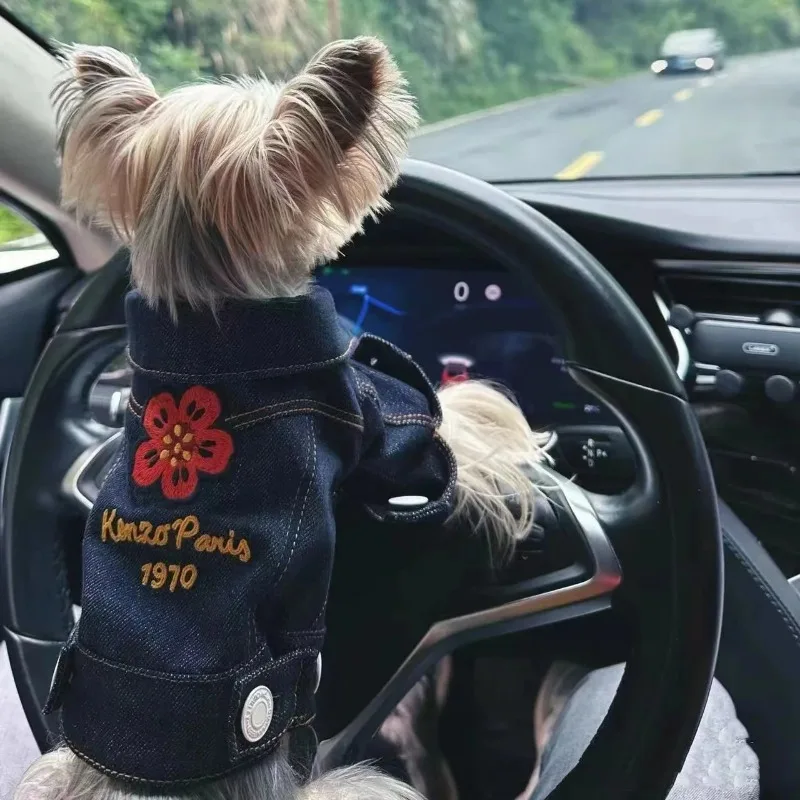 Fashion Ins Pet Cowboy Pet Embroidery Coat  Winter Clothes Strap Jackets Puppy Clothing for Small Dogs Designer Dog Clothes