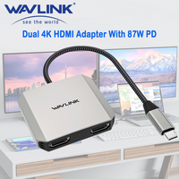 WAVLINK 3-In-1 USB C to Dual HDMI Adapter With 87W Power Delivery 4K@60Hz For MacBook Pro/Air Dell Thunderbolt 3/4 Laptops