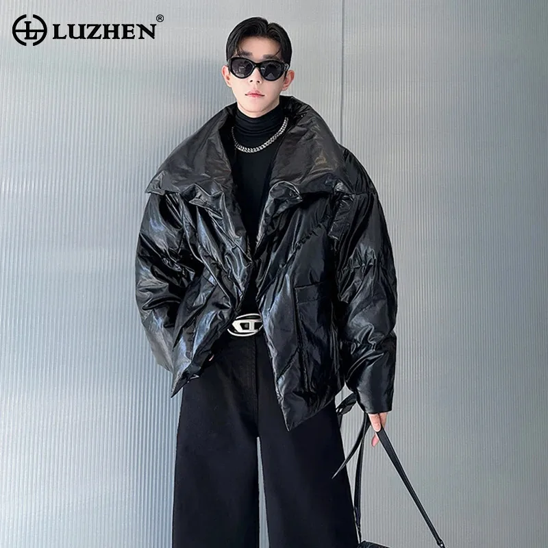 LUZHEN Thickened 2026 Solid Winter Original Color Cross Neck Warm Padded Coat Men Fashion High Quality Loose Parka Jacket JY9139