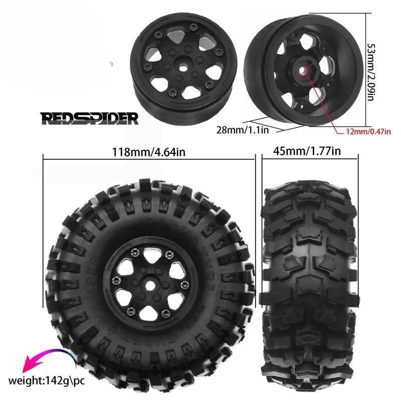 녹색 플라스틱 휠 허브 고무 락 타이어 휠 타이어, 1:10 RC 크롤러 자동차 Axial SCX10 90046 AXI03007 TRX4 Redcat용, 1.9 인치, 4 개