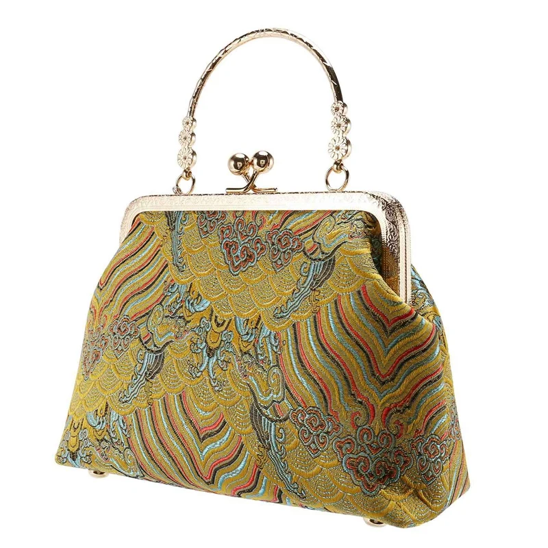 Bolsa de tela de viento Retro Su Haiya, temperamento elegante, borla, Cheongsam, bolsa de banquete dorada, paquete Diagonal amarillo, 2 uds.