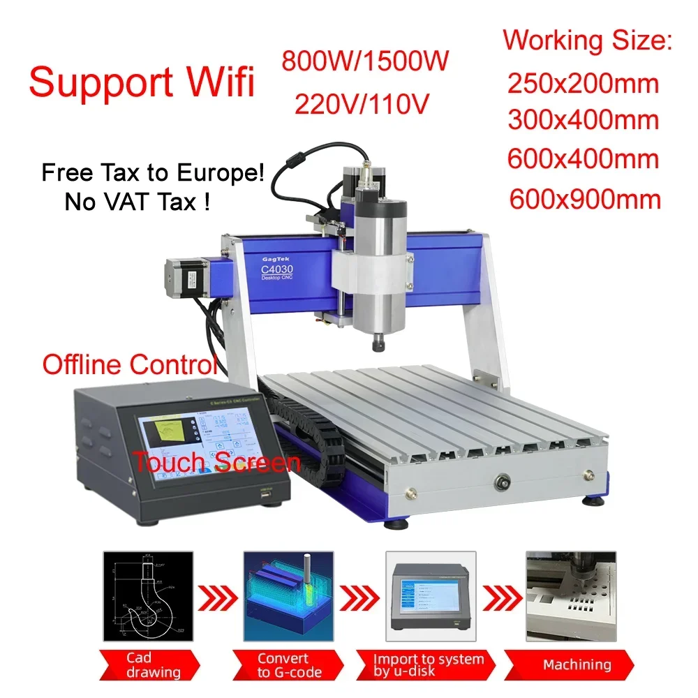 

CNC 6090 Offline Control Metal Engraving Drilling Milling Machine Touch Screen Cnc 6040 Wood Router with Air Cooled Spindle