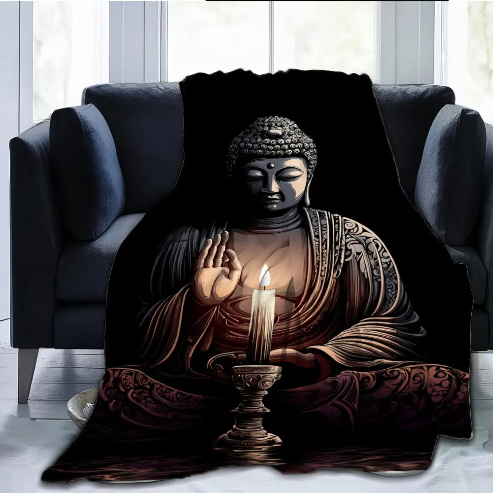 Zen-inspired Buddha statue theme Flannel printed blanket suitable for all seasons suitable for living room office sofa travel