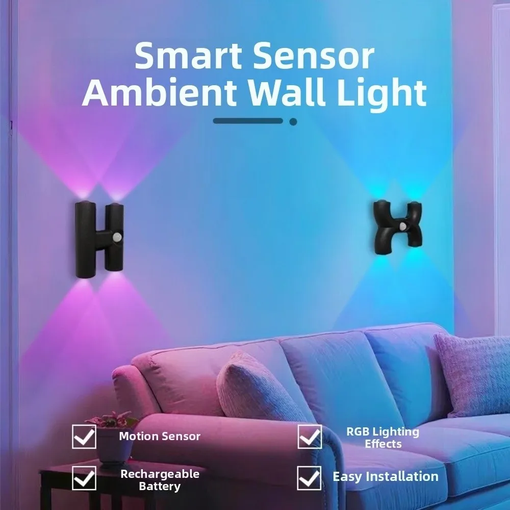 Tri Color Light/RGB Motion Sensor Night Light USB Charging Magnetic Suction Rechargeable Wall Light Smart Sensing