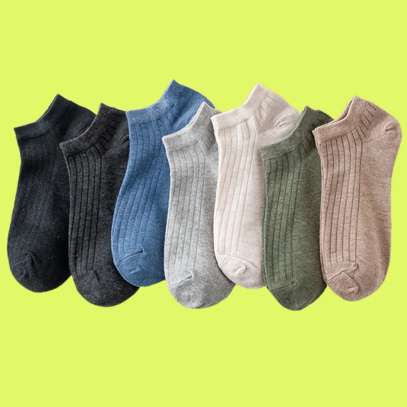 Chaussettes invisibles en coton pour hommes, tube court, massage astronomique, bateau, fibre de bambou, bouche peu profonde, mode, 7/14 paires