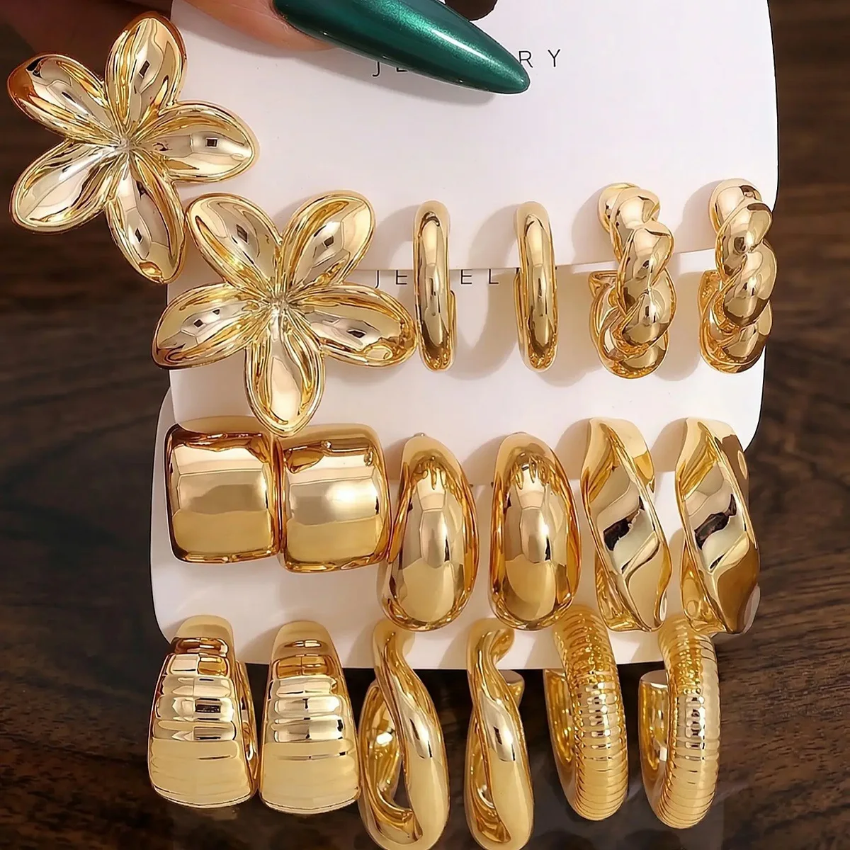 Luxury Shiny Gold Acrylic Earrings Set for Women Big Flower Geometric Hoops Earrings Wedding Party Daily Wear Fashion Jewelry