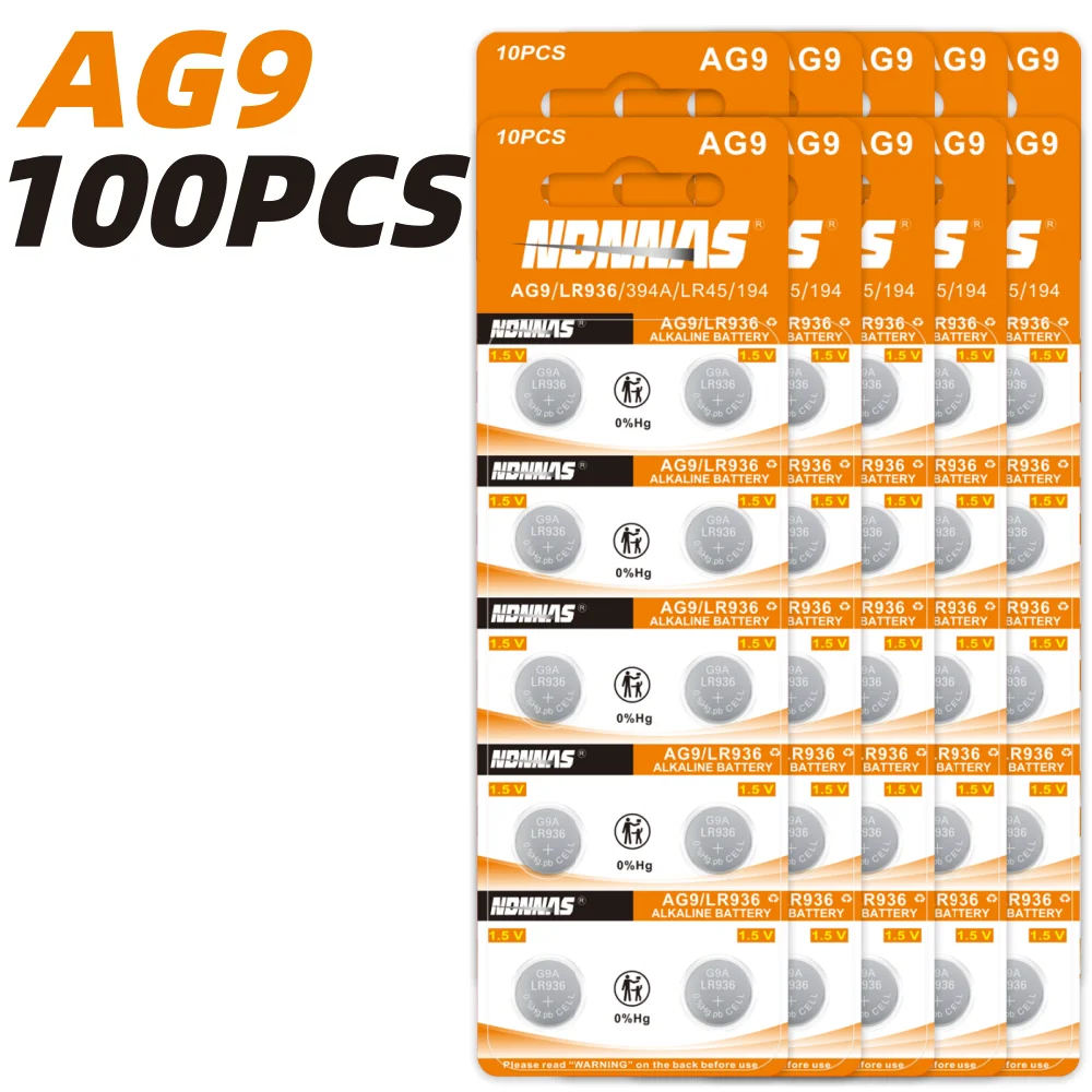 

5-100PCS AG9 53mAh LR45 SR936SW 53mAh 1.5V Alkaline Coin Cell Battery For Watch Car Key Fob Remote Clock Mini Electronic Device