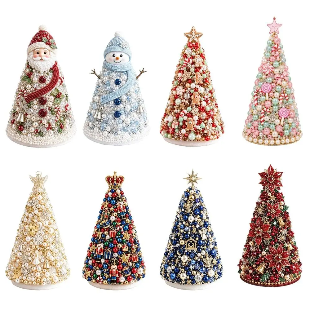 Multicolor Beaded Christmas Tree Kit Crystal Beads Home Tabletop Size DIY Ornament Making Set Creative Craft Design Dreamy Style