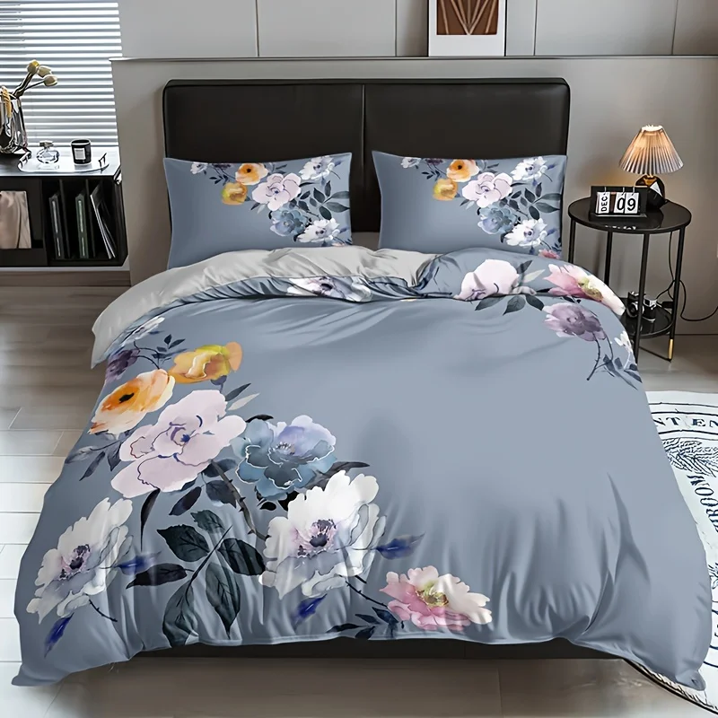 

Elegant Floral Duvet Cover Set - 3PCS 100% Polyester Breathable Fabric Machine Washable Christmas Gift Idea