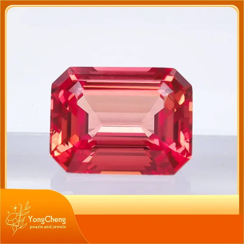 

Lab Grown Sapphire Sunset Red Color Emerald Cut Gemstone For Charms DIY Ring Earrings Materials Selectable AGL Certificate